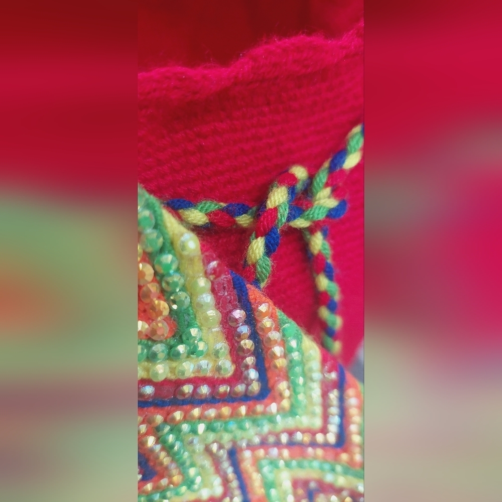 Nina Mochila Red 100% Handmade Crossbody Boho Large Bag Ethnic Traditional Hobo - Picture 8 of 12